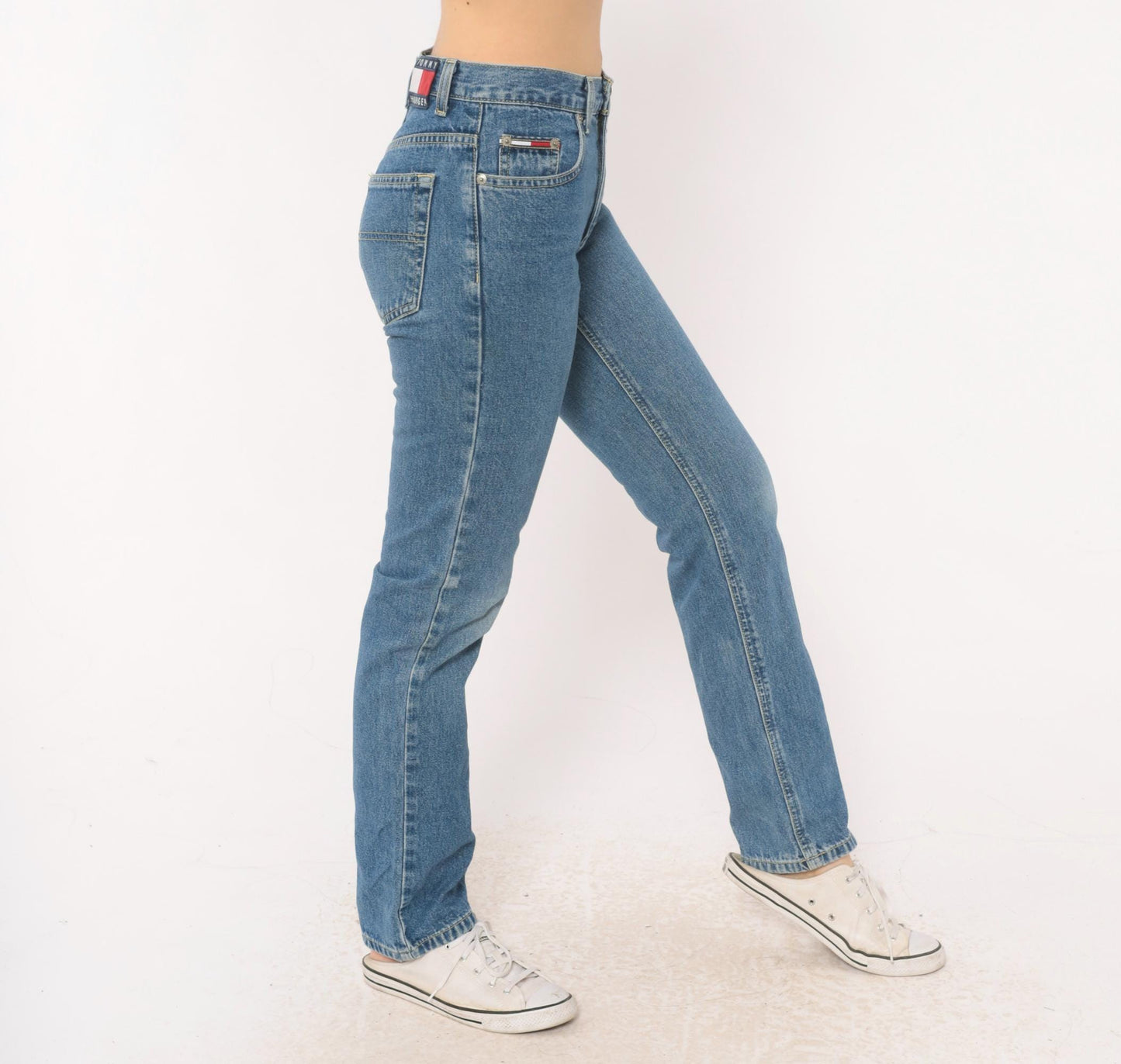 Tommy Hilfiger High Waist Straight Leg Mom Jeans Medium Wash Blue Cotton Extra Small XS