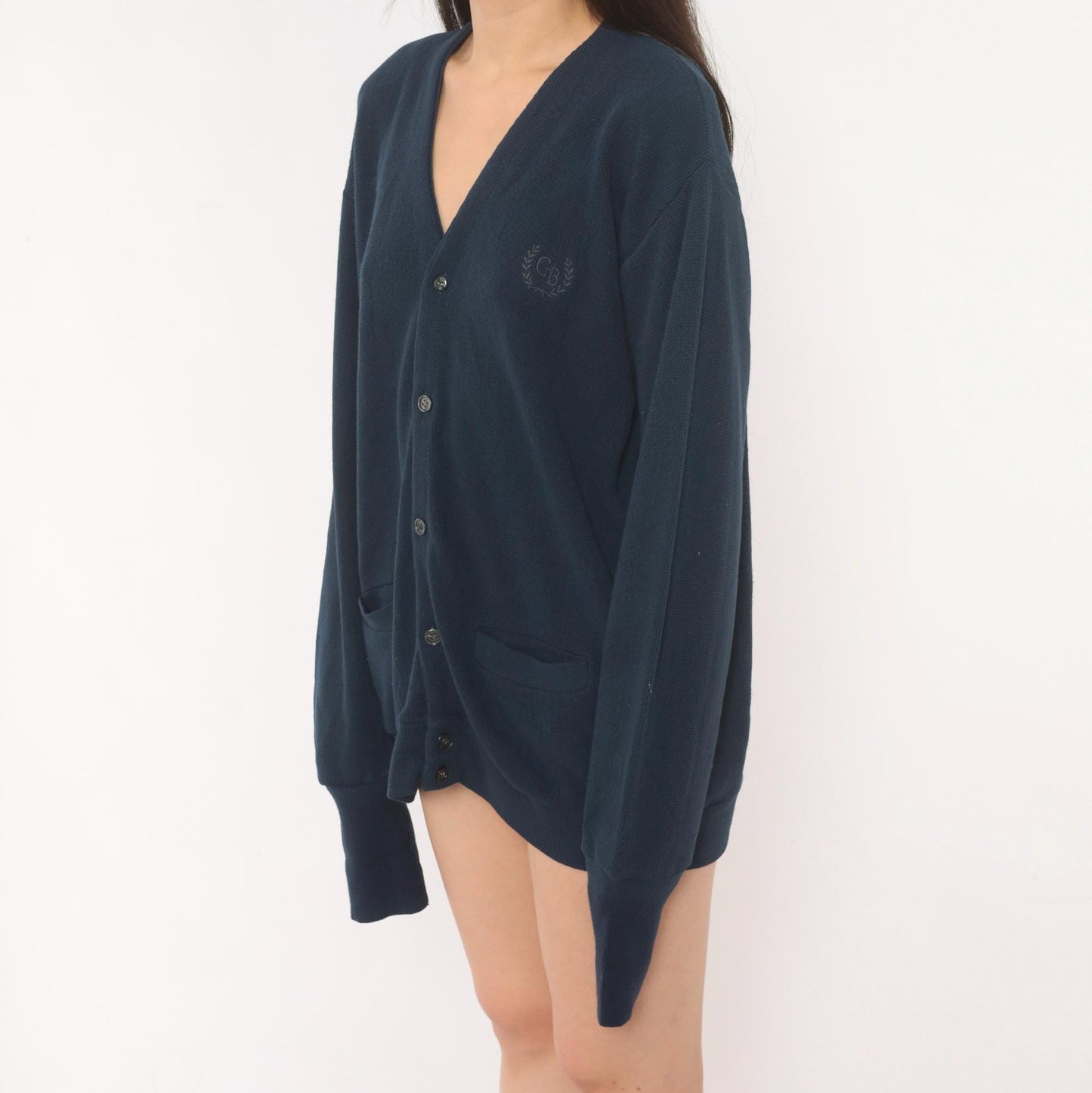 Geoffrey Beene Navy Cardigan V-Neck Button Front Knit Sweater Medium M