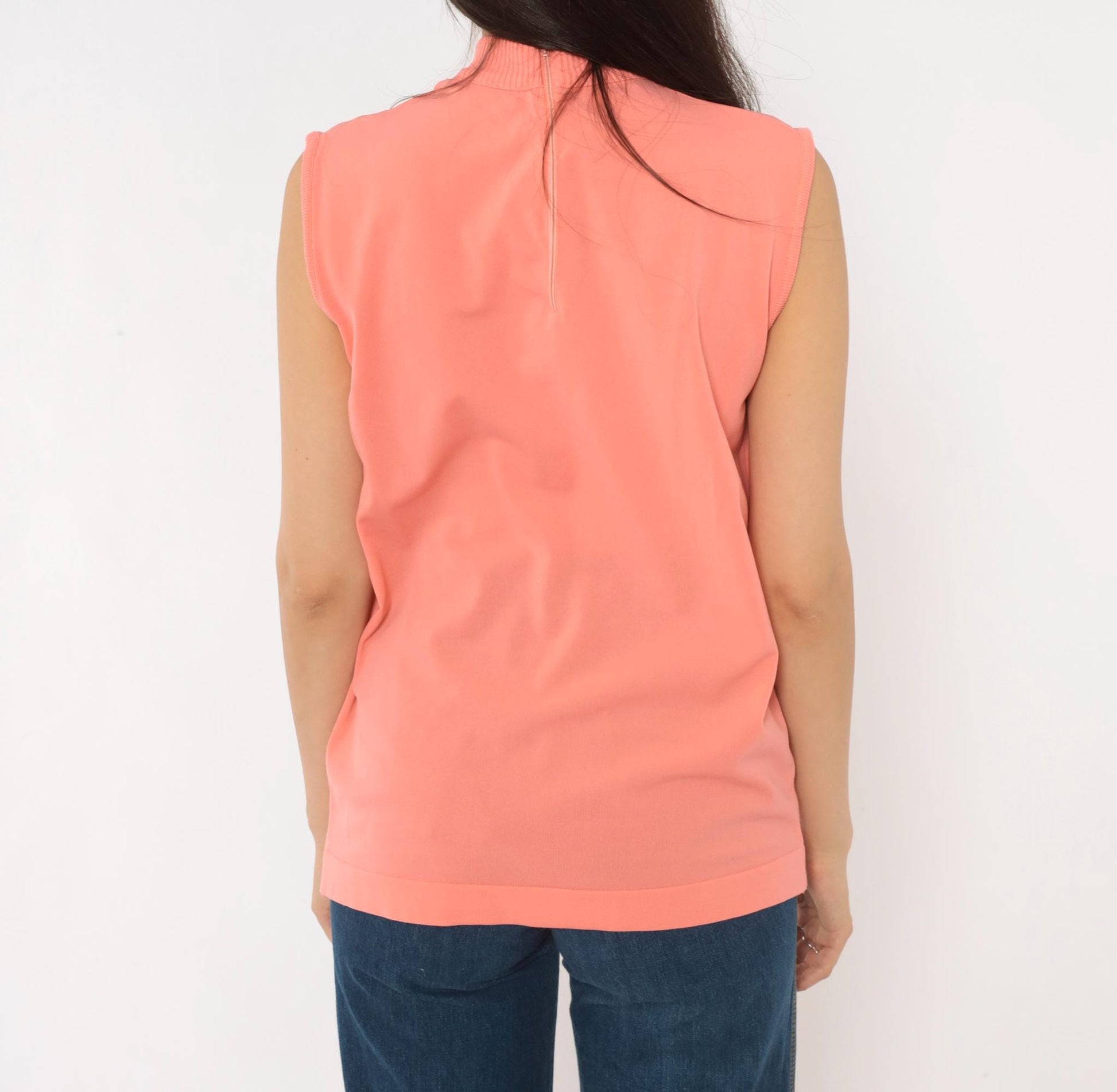 70s Booth Bay Coral Tank Top Mock Neck Sleeveless Blouse Large L