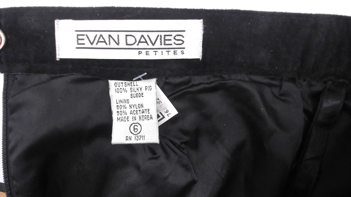 90s Evan Davies Black Suede Mini Skirt Pencil High Waist Small S