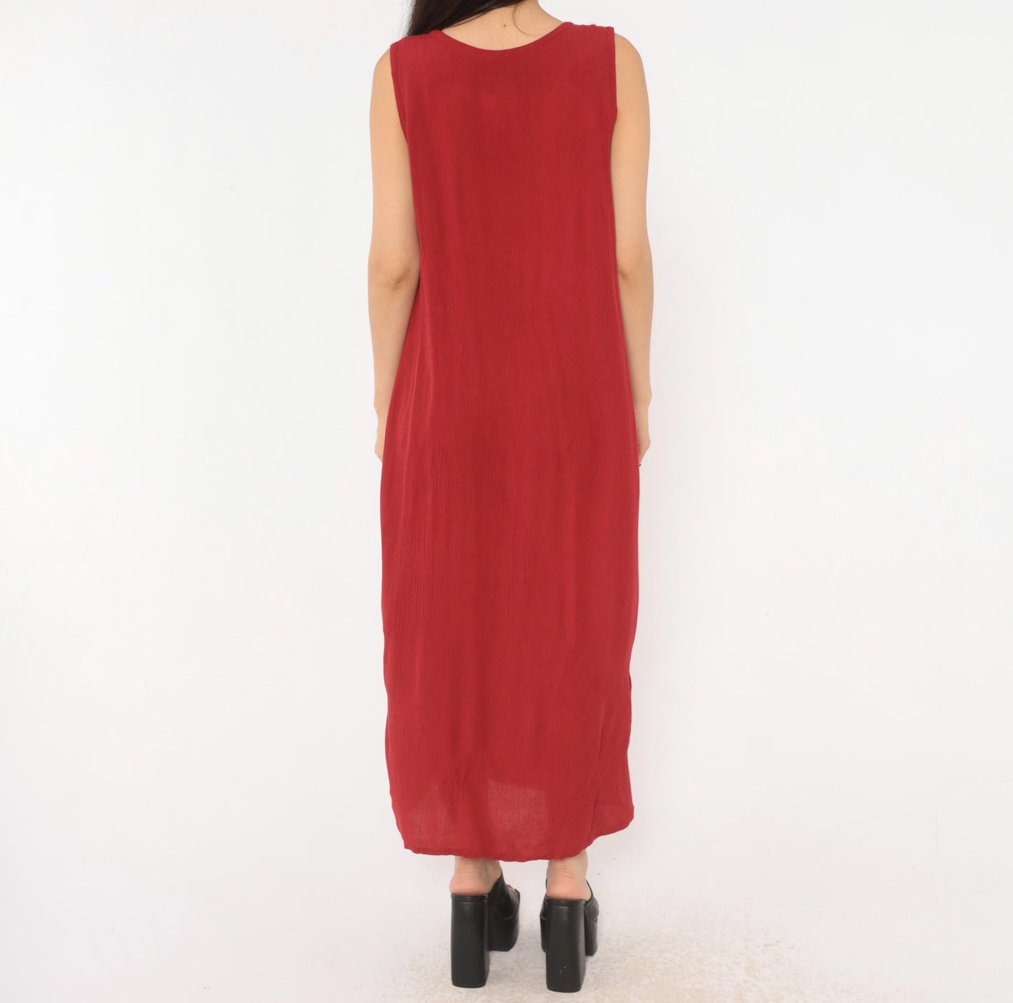 90s Sag Harbor Cranberry Maxi Dress Sleeveless Shoulder Buttons Extra Large