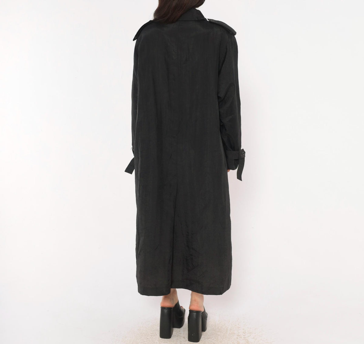 90s Jennifer Chase Black Trench Coat Double Breasted Collared Duster Extra Large XL