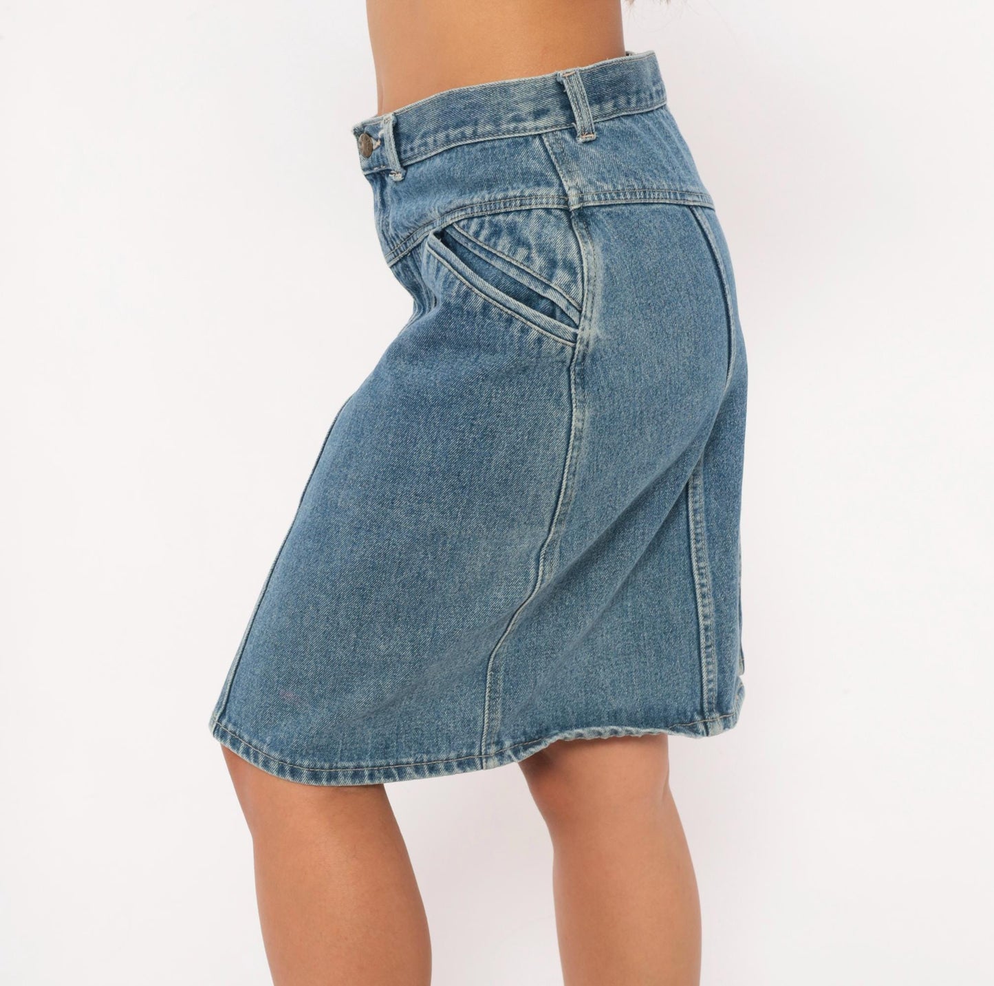 90s Stefano Denim Pencil Skirt High Waist Paneled Seam Blue Cotton Medium M