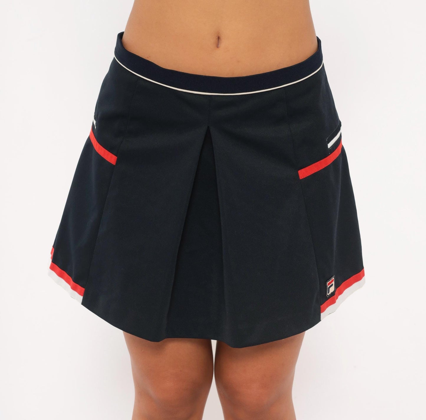90s Fila Tennis Skirt Navy Pleated Mini Red White Stripe Trim Large L