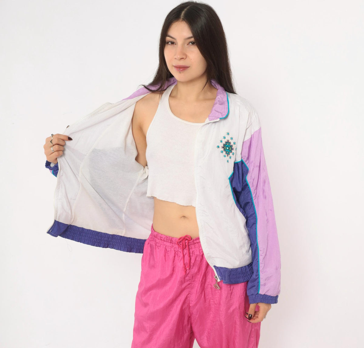 90s Santolina Bay Windbreaker Color Block Southwestern Embroidered Small