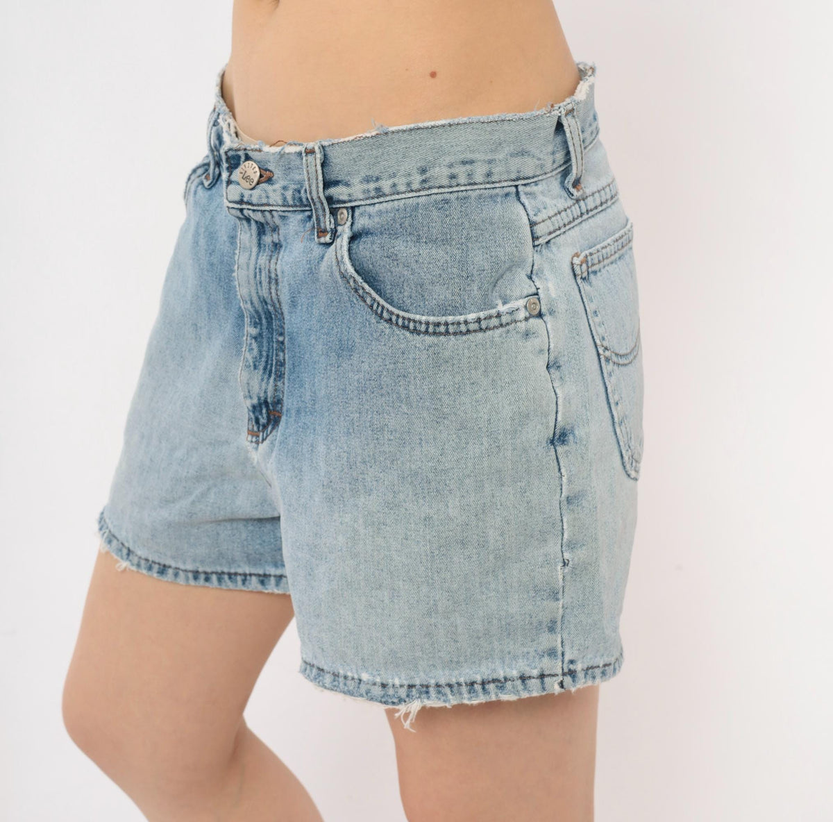 90s Light Wash Denim Cutoff Shorts High Waisted Frayed Raw Hem Medium M