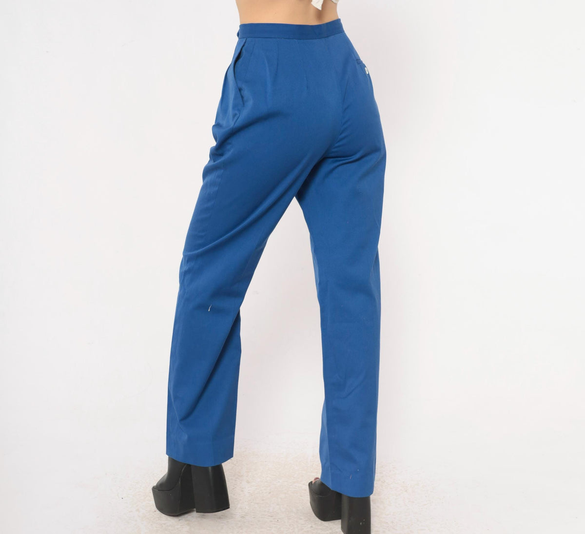 70s Evan-Picone Cobalt High-Waist Pleated Trousers Straight Leg Small S