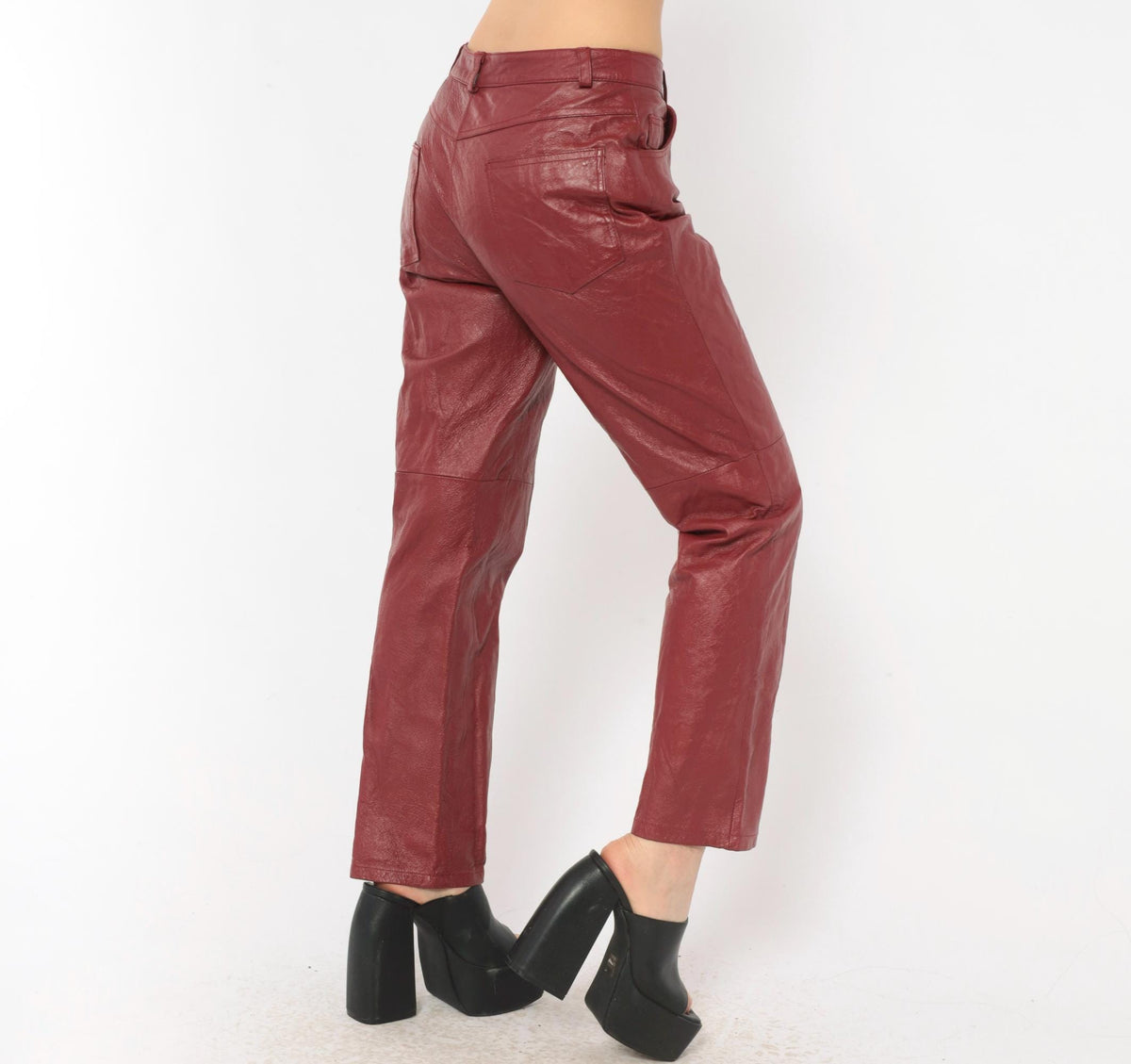 2000s Metrostyle Burgundy Leather Pants Straight Leg Low Rise Small Petite