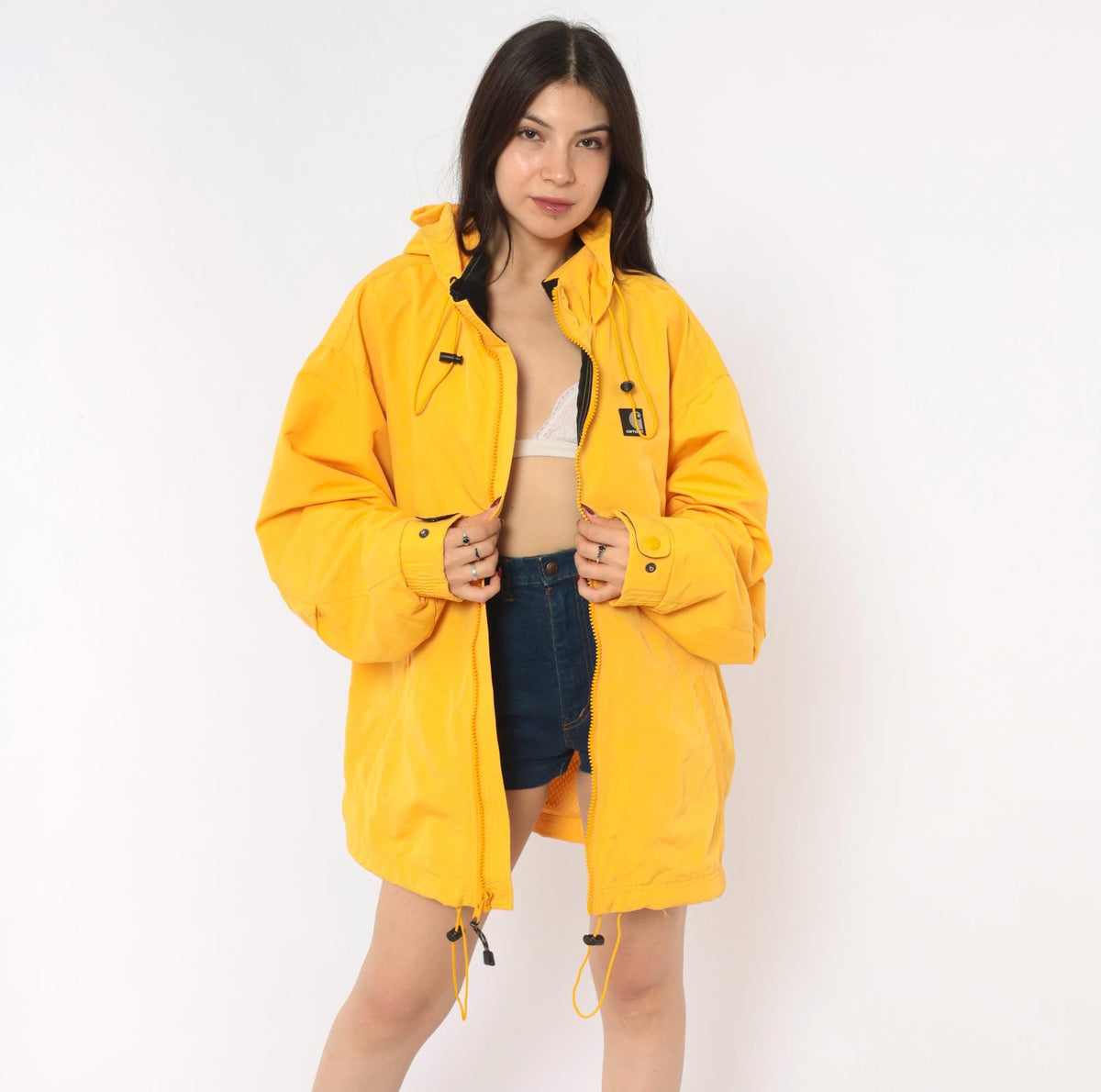 2000s Carhartt Yellow Hooded Windbreaker Jacket Storm Flap XXL