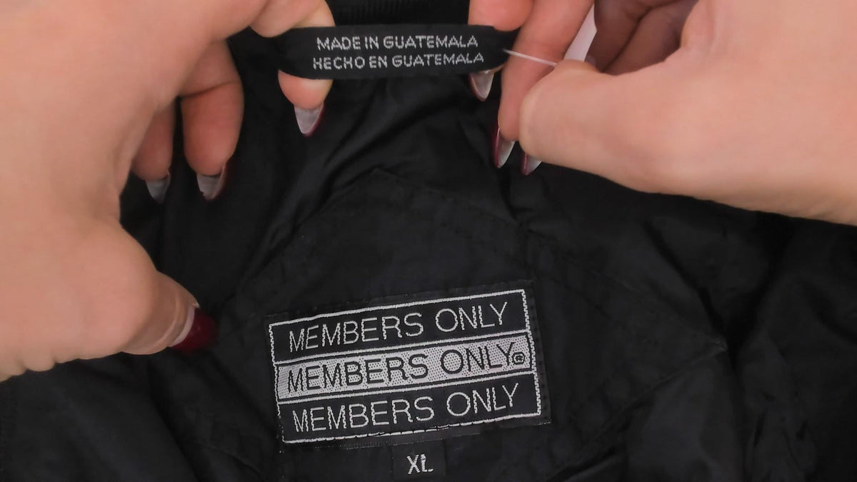 90s Members Only Bomber Jacket Black Nylon Stand Collar Extra Large XL