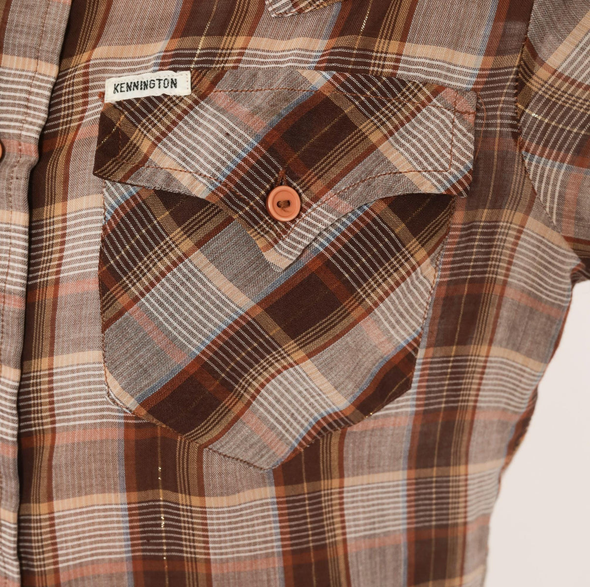 70s Kennington Plaid Button-Up Shirt Brown Tan Western Yoke Small