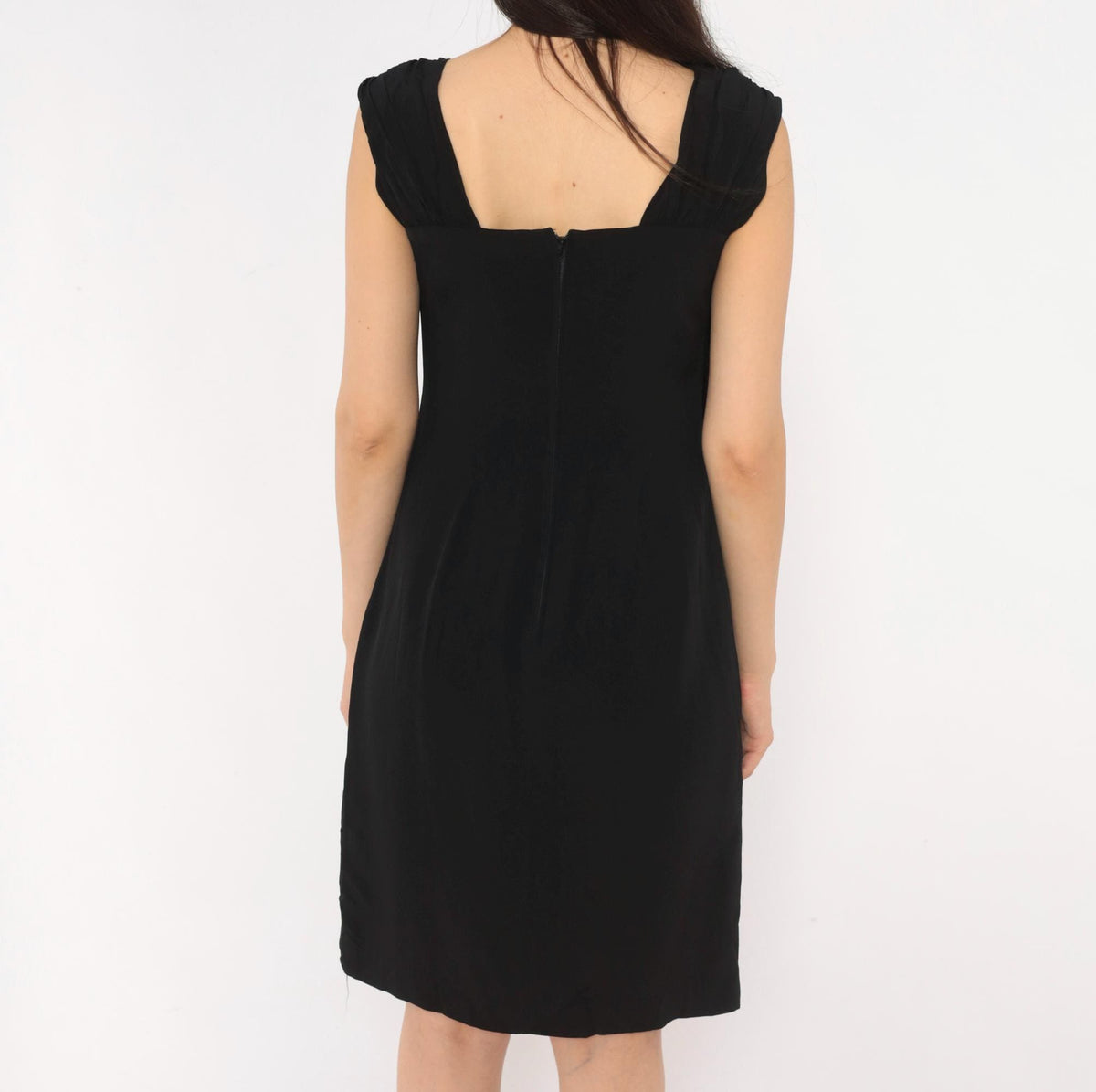 90s Maggy London Black Sweetheart Neckline Dress Cap Sleeve Small