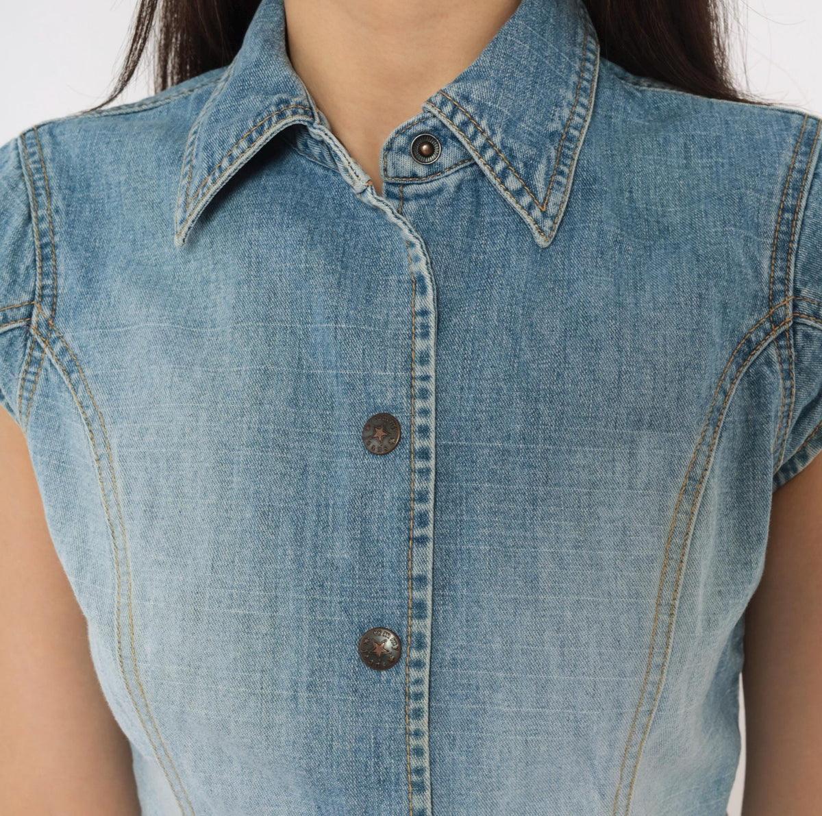 Tommy Jeans Y2K Light Wash Denim Mini Dress Snap Button Small S