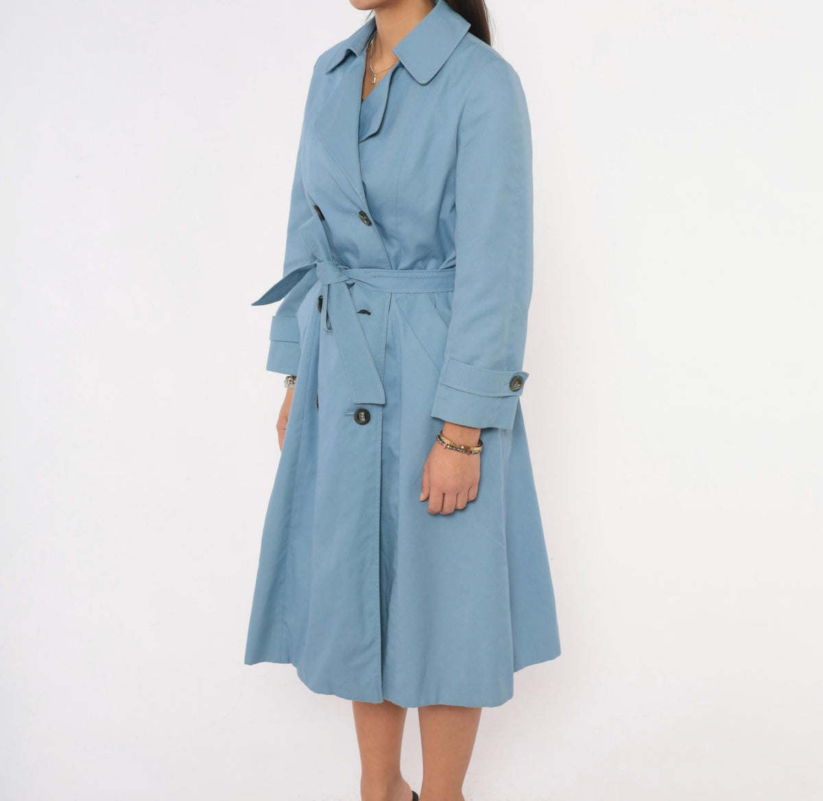70s Aquascutum Light Blue Trench Coat Double Breasted Cotton Small