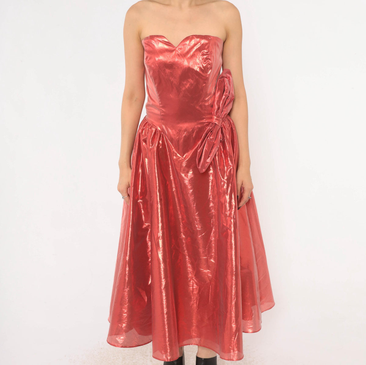80s Nadine Formals Metallic Red Strapless Party Dress Sweetheart Neckline Medium M