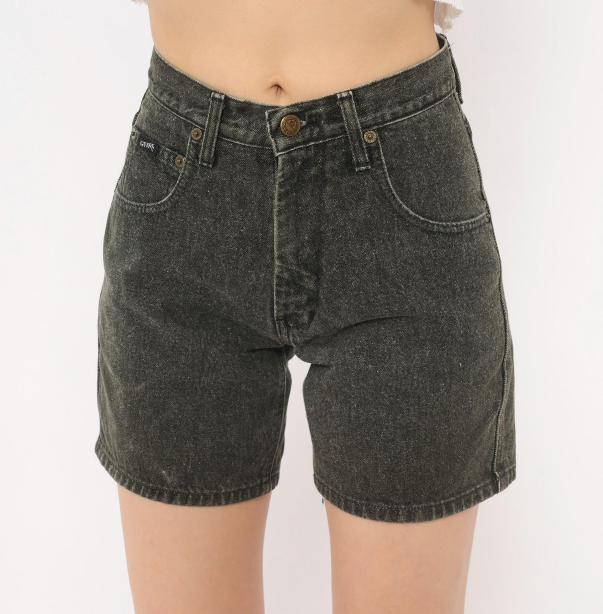 90s Guess Jeans Black Denim Shorts High Waist Faded Wash Cotton Extra Small XS