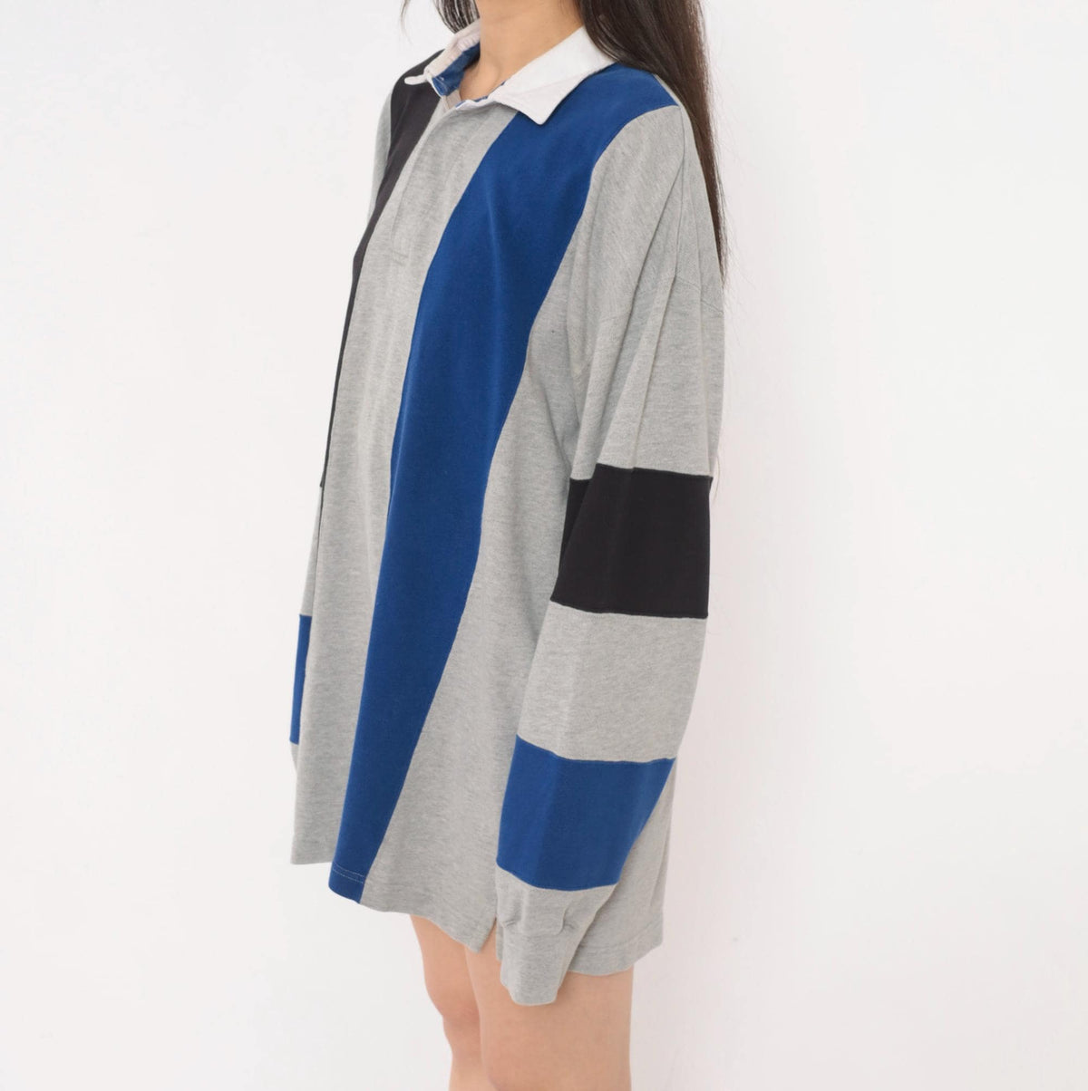 90s St. Johns Bay Rugby Shirt Colorblock Grey Navy Cotton Medium
