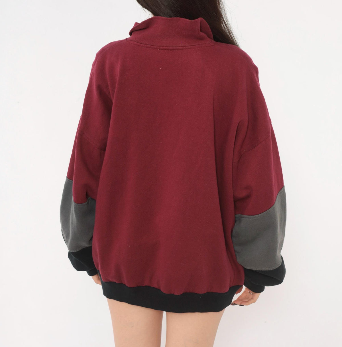 90s Colorblock Quarter Zip Sweatshirt Burgundy Grey Black Extra Large
