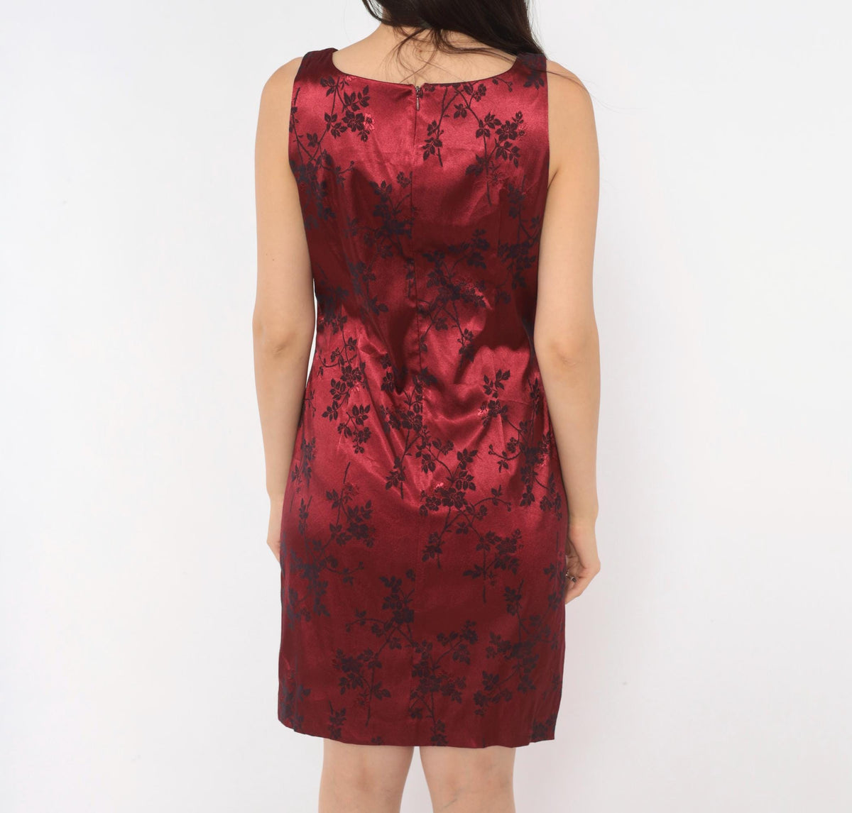 90s Esprit Wine Red Floral Jacquard Sheath Dress Sleeveless Small S
