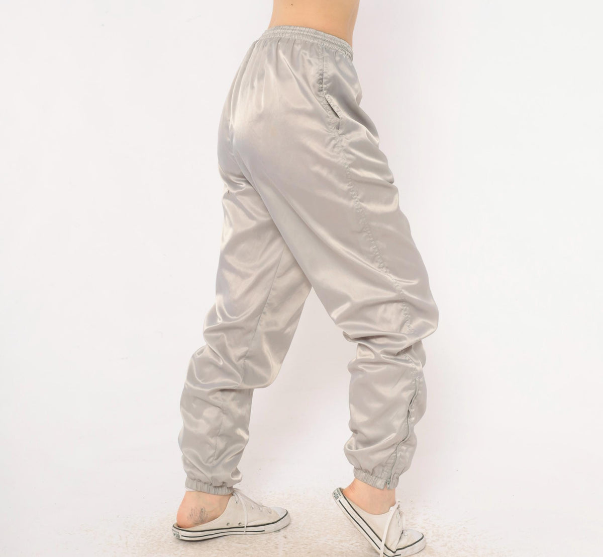 90s Nike Track Pants Grey Nylon Tapered Joggers Ankle Zip Medium M