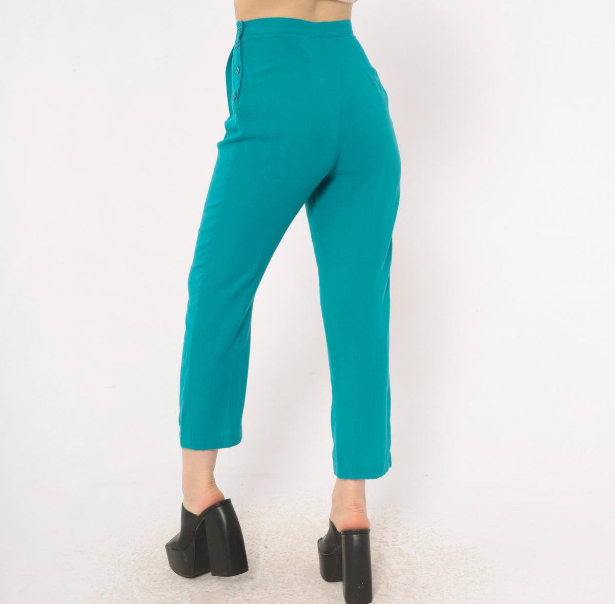 80s Teal Pleated High-Waist Tapered Trousers Prophecy Petites Extra Small