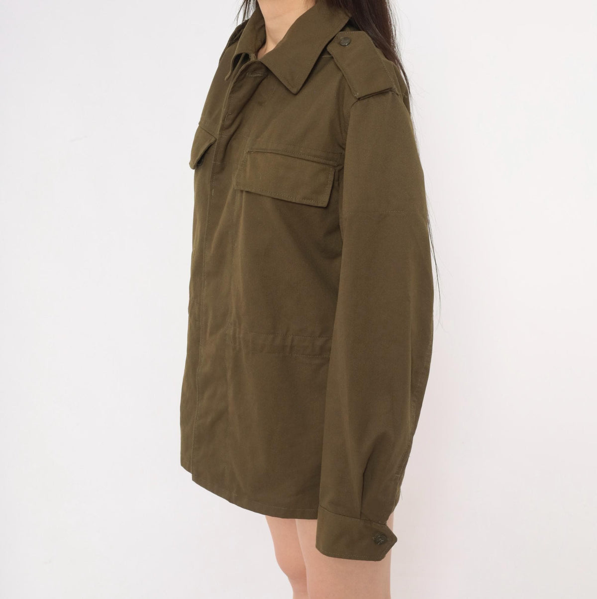 90s Olive Green Military Field Jacket Cotton Button Front Medium