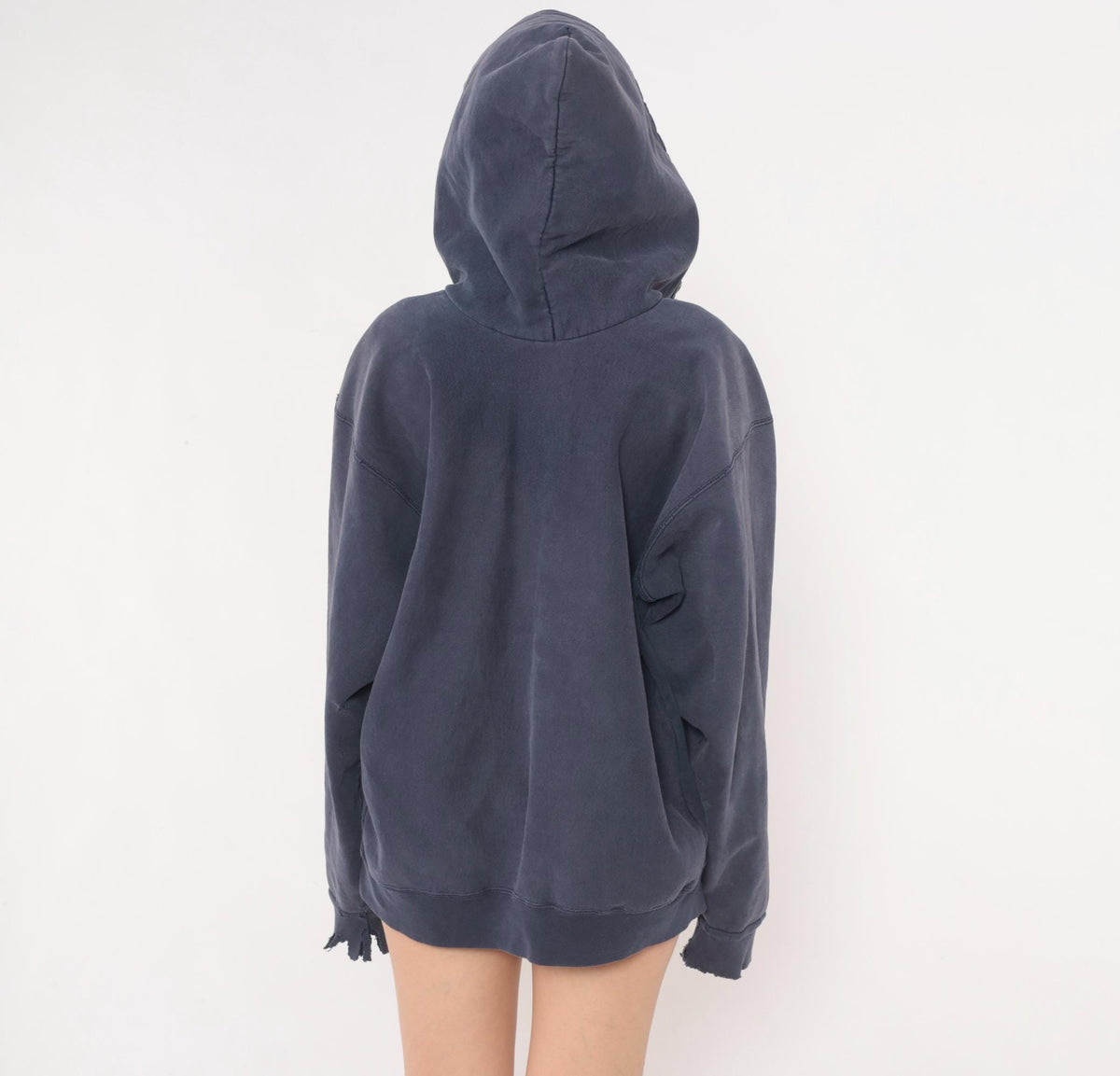 Y2K Carhartt Navy Hooded Sweatshirt Distressed Raglan Cotton Large
