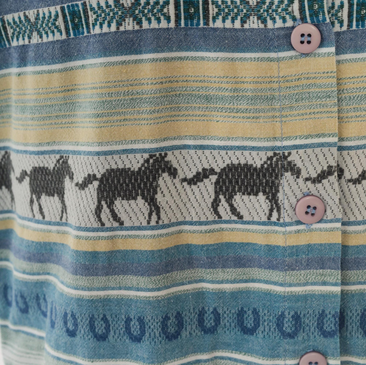 90s CM Company Horse Print Western Shirt Blue Cream Striped Cotton Small