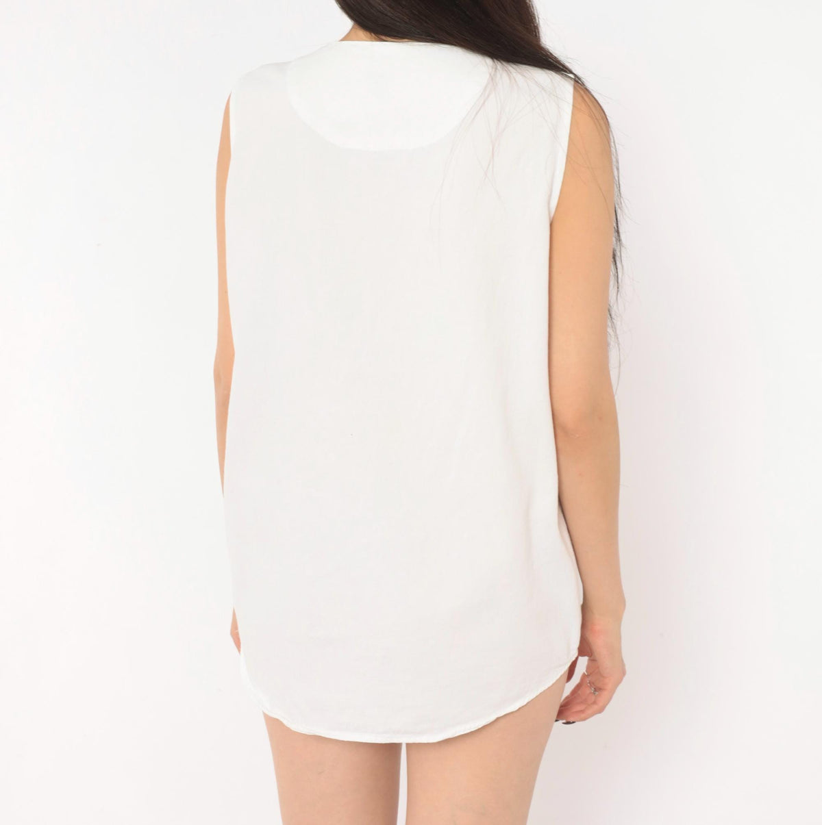 90s D.A.K. White Cotton Sleeveless Blouse V-Neck Button Front Medium