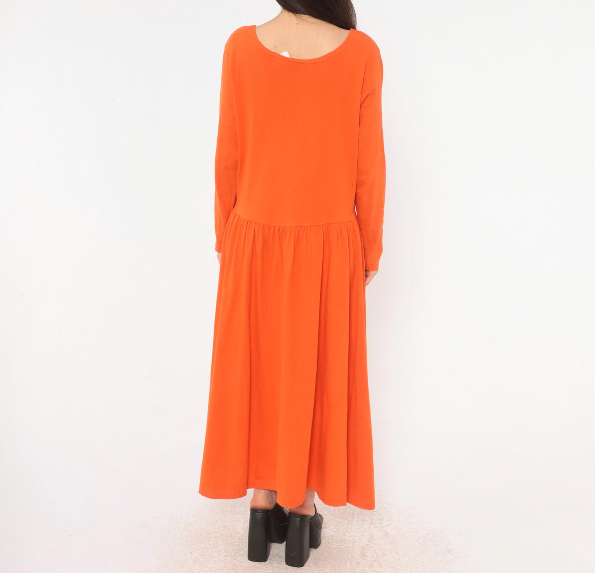 90s Oakbrook Sport Orange Cotton Dress Drop Waist Long Sleeve Medium
