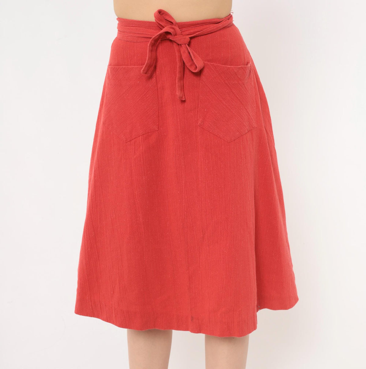 70s Ardee Rust Wrap Skirt A-Line Tie Waist Linen Blend Extra Small XS