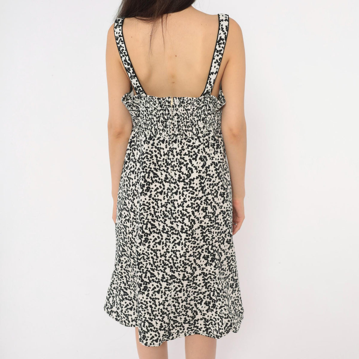 Y2K R & K Originals Abstract Speckle Print Dress White Black Sweetheart Neckline Large L