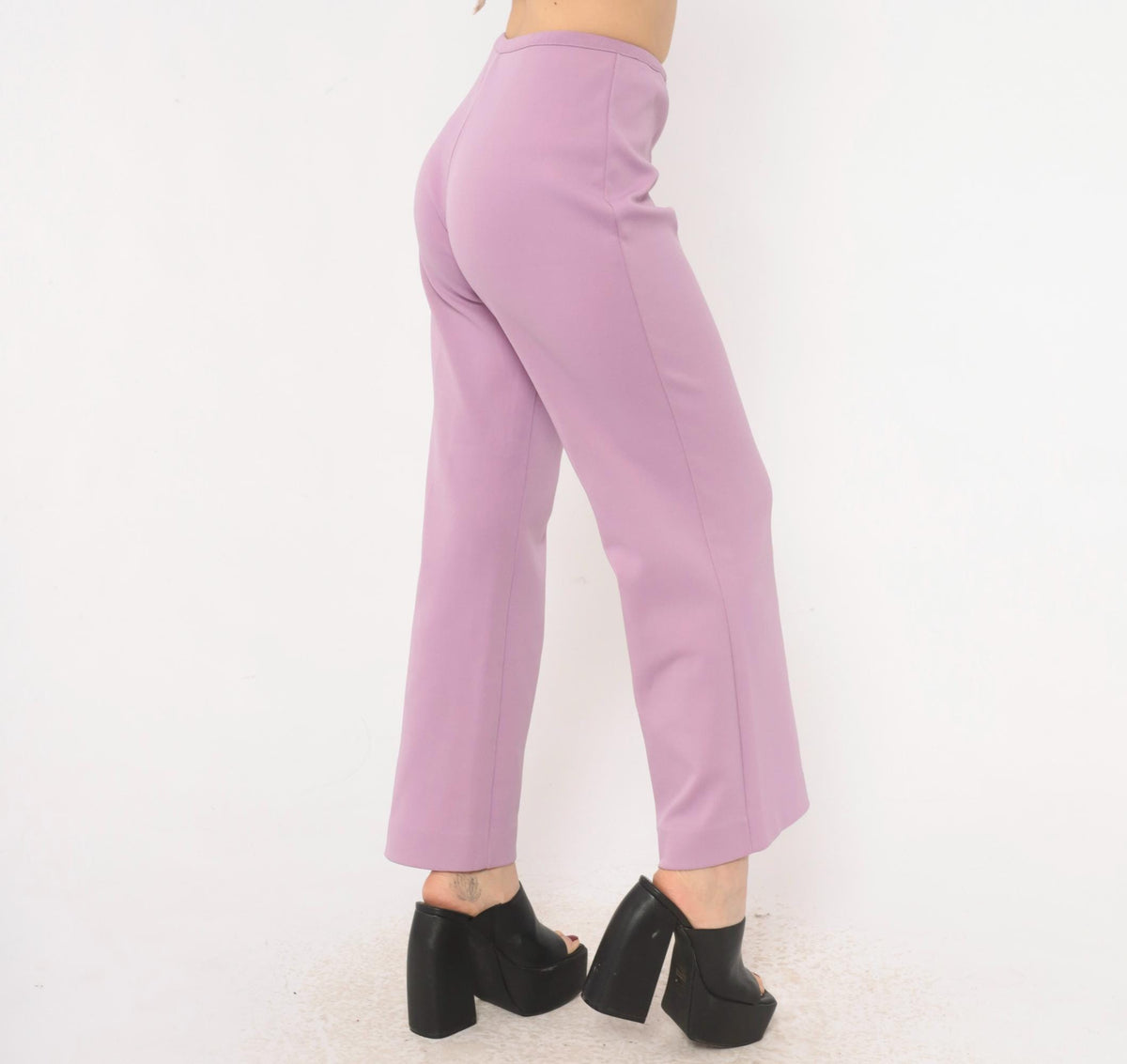 70s Lavender High-Waist Wide-Leg Flare Pants Pull-On Cropped Small