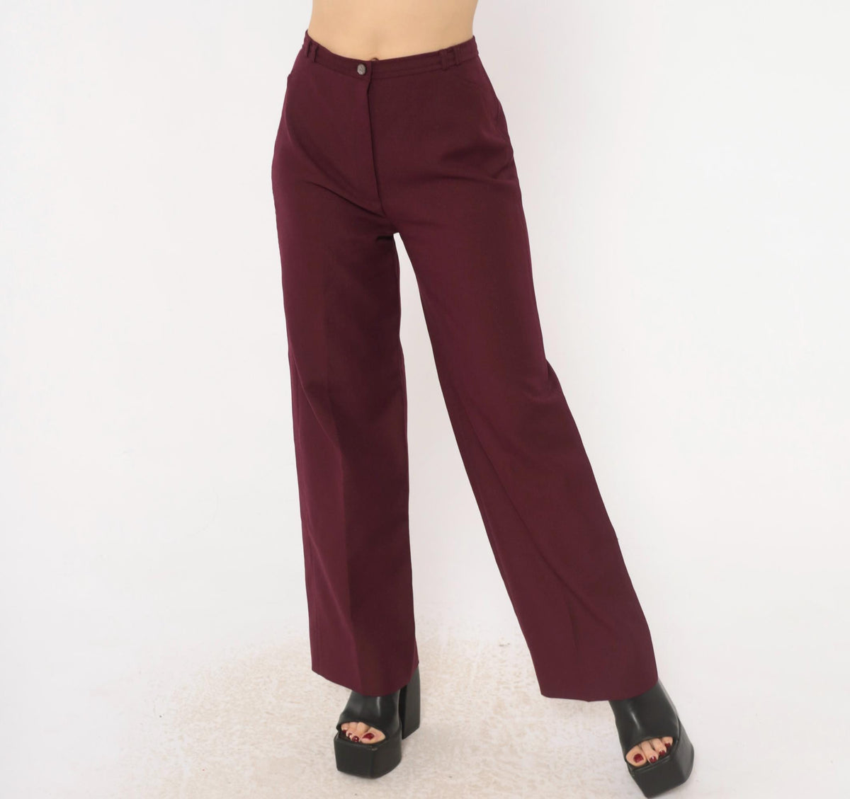 70s Panther Burgundy High-Waist Wide-Leg Trousers Disco Small S