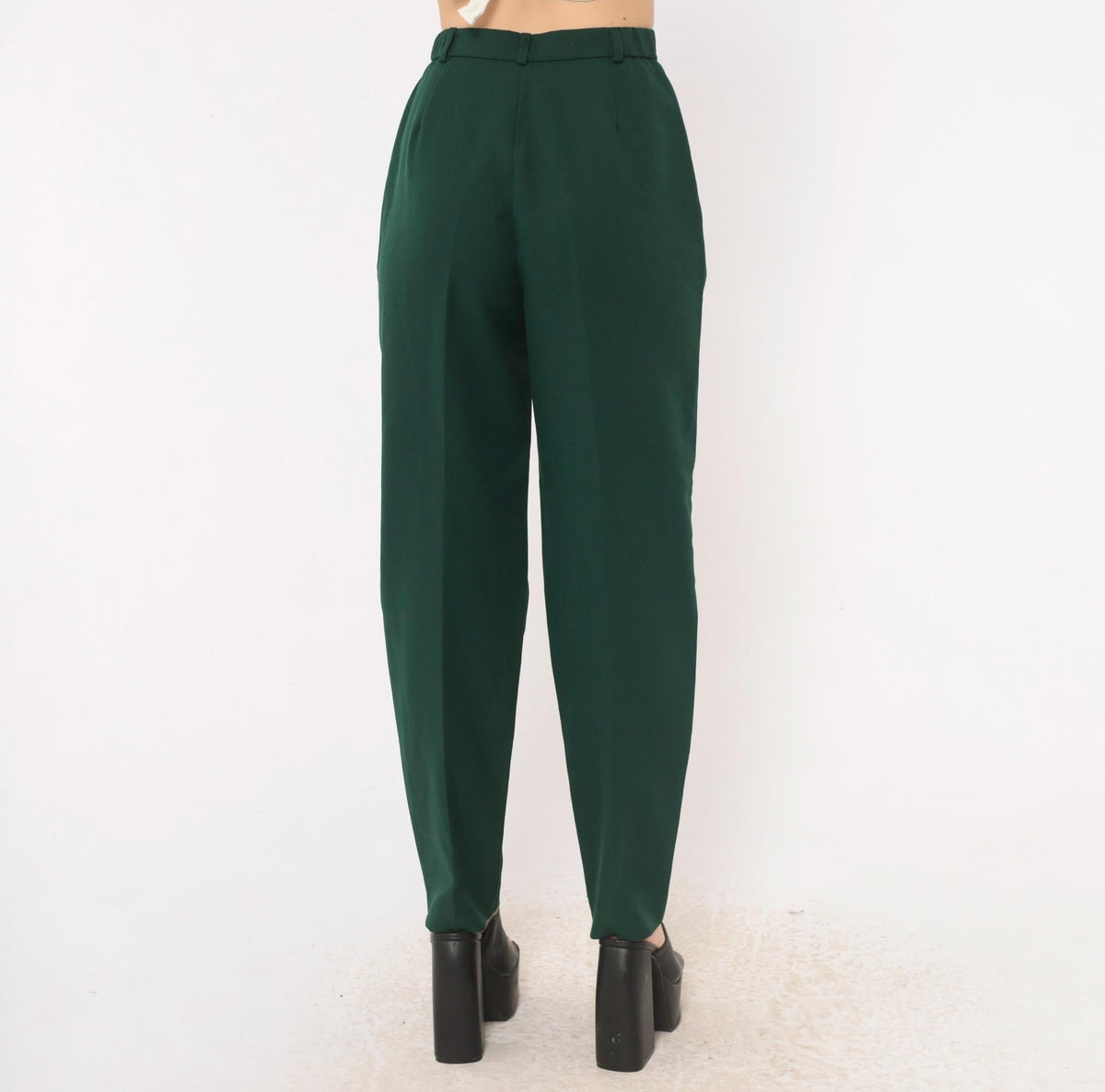 80s La Donna Forest Green Pleated High-Waist Trousers Tapered Leg Extra Small