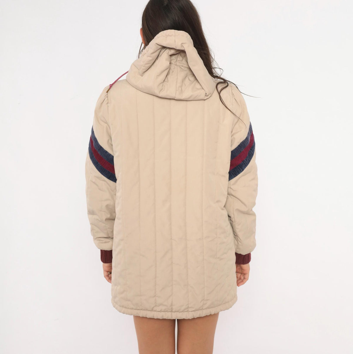 80s JC Penney Cream Puffer Coat Hooded Quilted Ski Jacket Small