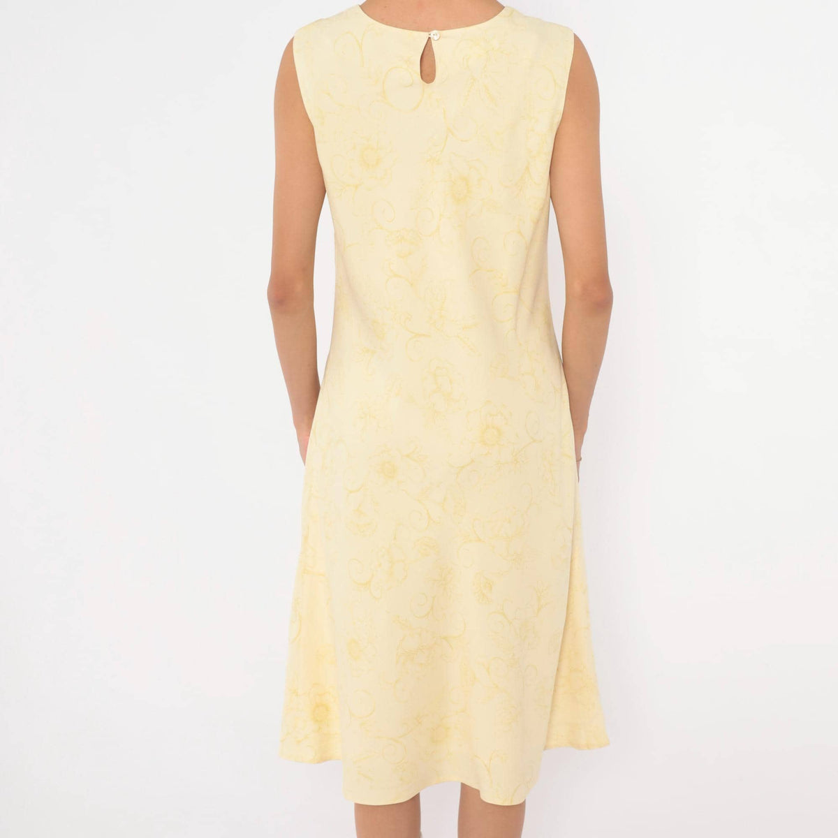 Y2K Tommy Bahama Silk Dress Yellow Floral Sleeveless A-Line Knee Medium M
