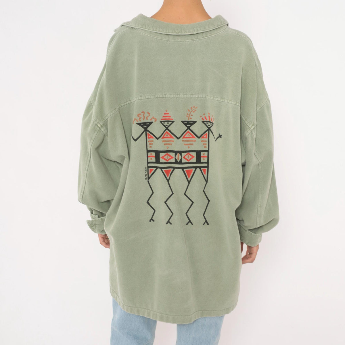 90s 4Fun Originals Southwestern Button Up Shirt Olive Green Geometric Plus Size XXL