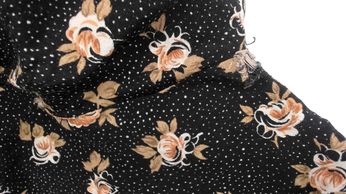 90s Black Floral Rose Print Button-Front Blouse Cream Tan Large L
