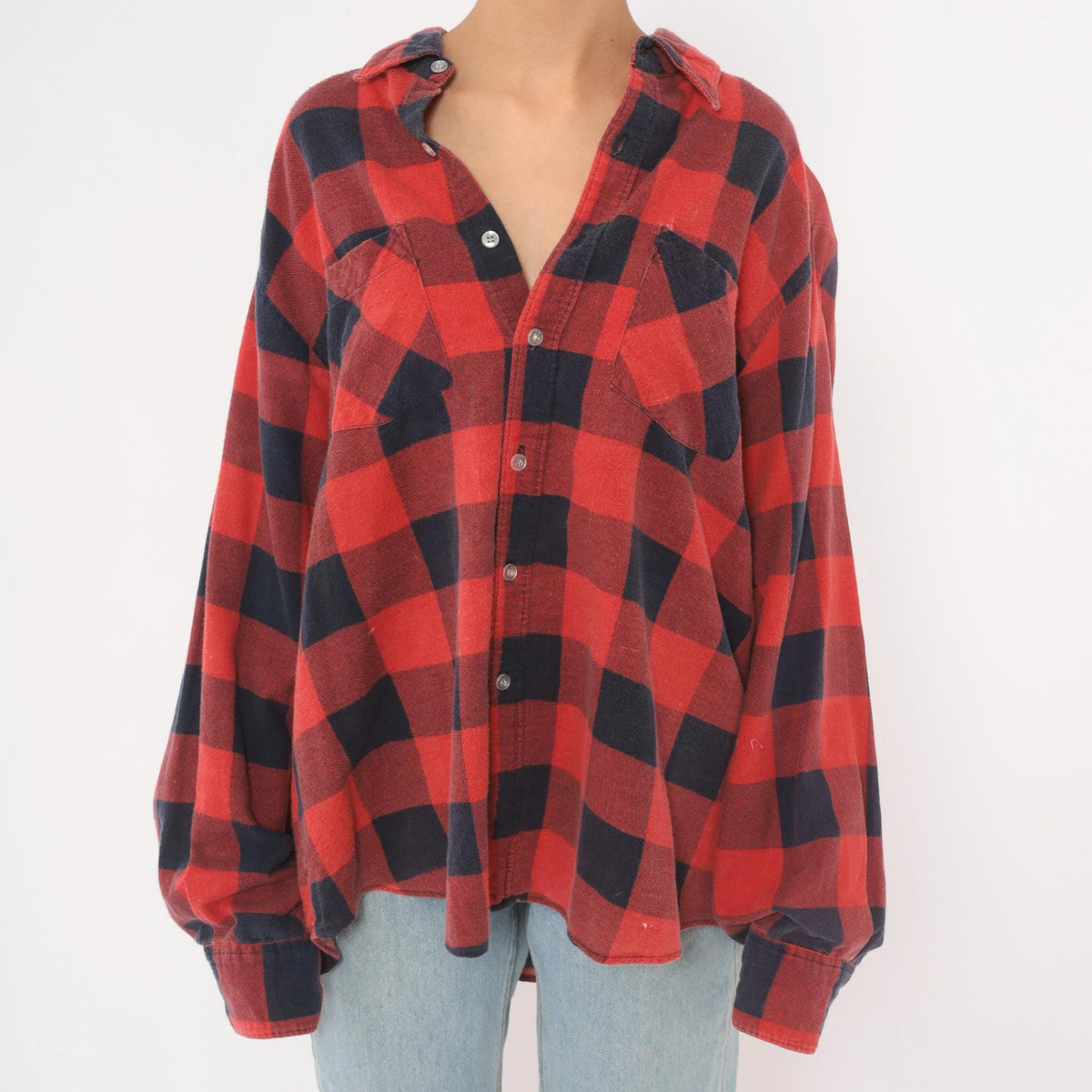 90s Hunter's Lane Buffalo Plaid Flannel Shirt Red Navy Cotton Extra Large