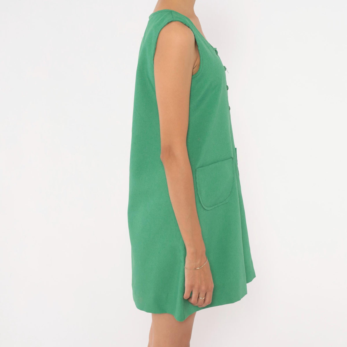 80s Kelly Green Mini Dress Sleeveless A-Line Shift Scoop Neck Extra Small XS