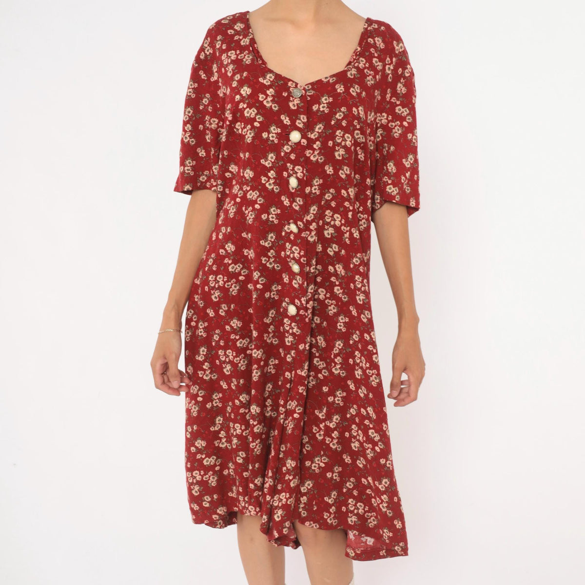 90s Sunshine Starshine Floral Romper Red Cream Sweetheart Neckline Large L