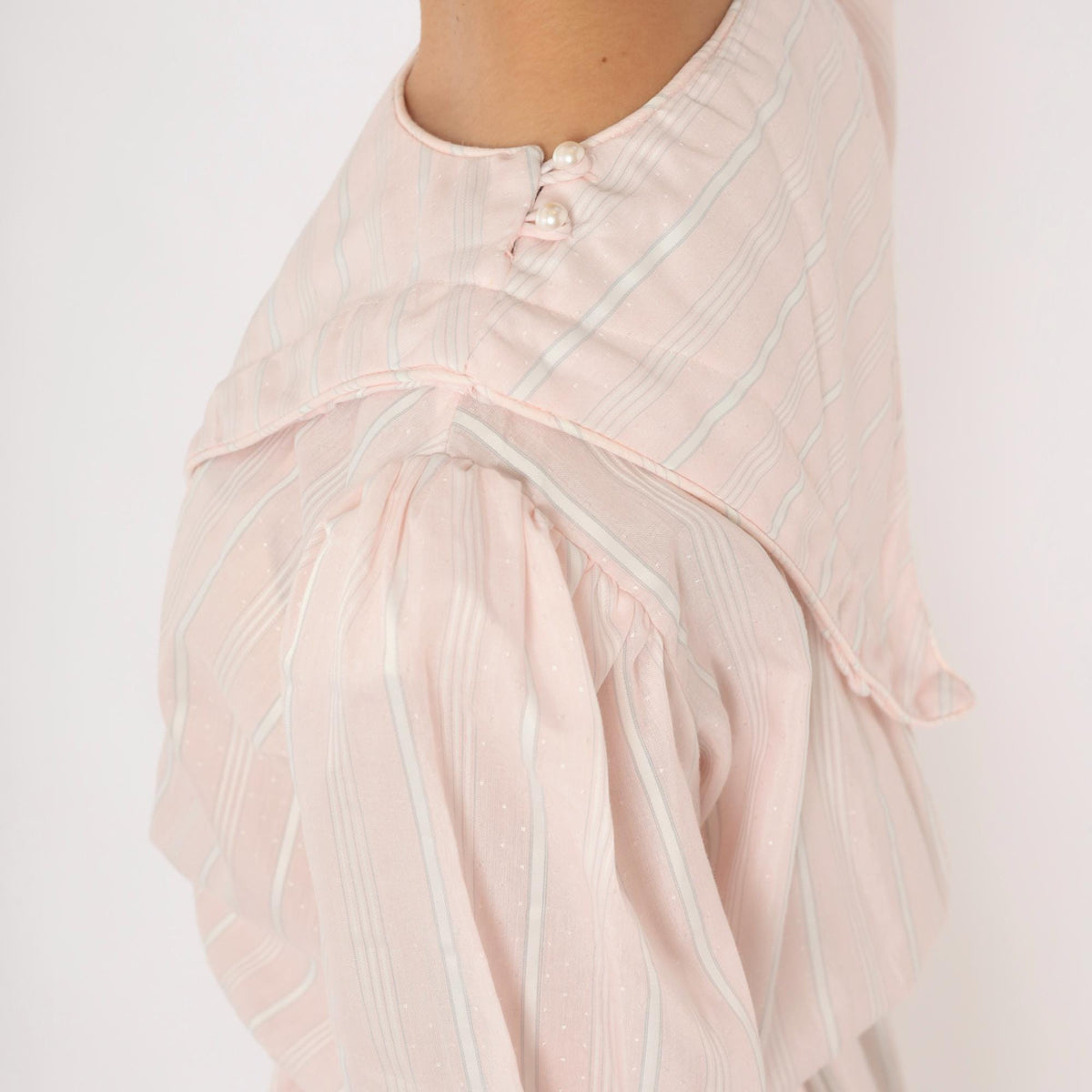 80s Pink Striped Midi Dress Puff Sleeve Sailor Collar Cotton Small