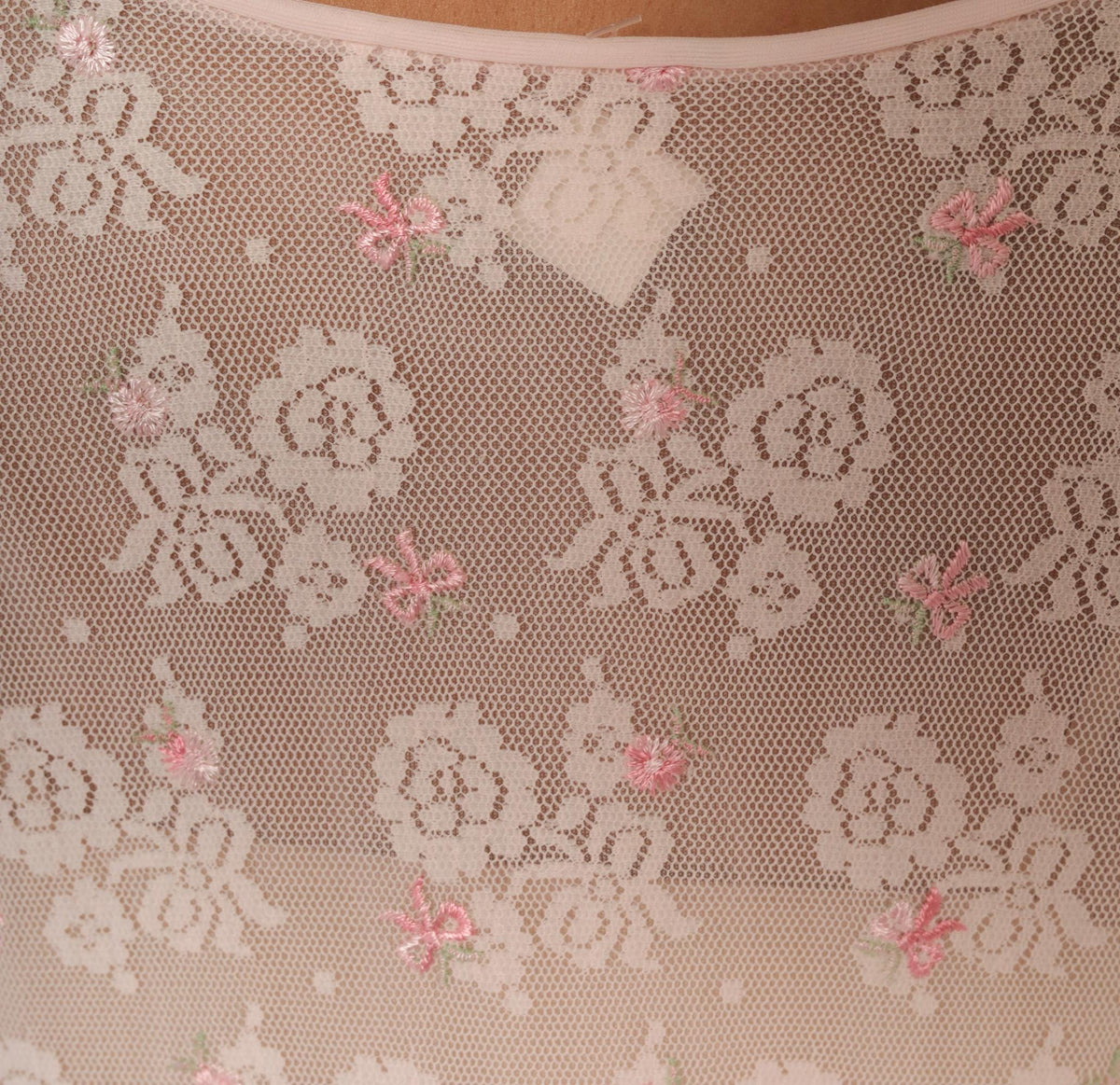 70s Miss Elaine Pink Sheer Peignoir Maxi Robe Lace Embroidered Extra Small