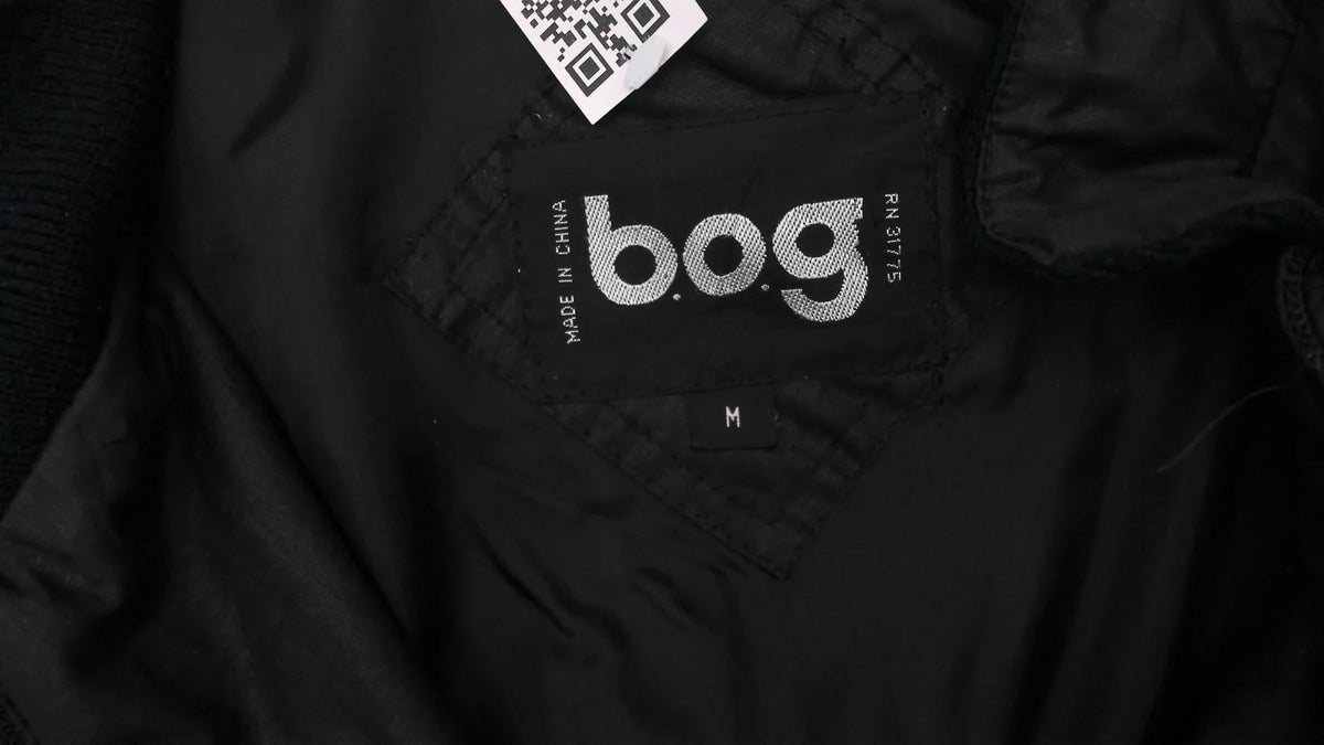 80s Bog Black Bomber Jacket Cotton Epaulette Stand Collar Small