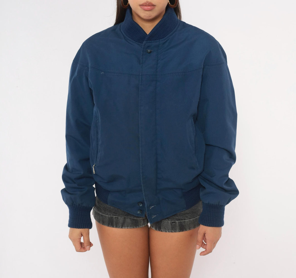 80s Baracuta Bomber Jacket Navy Blue Tartan Lining Medium