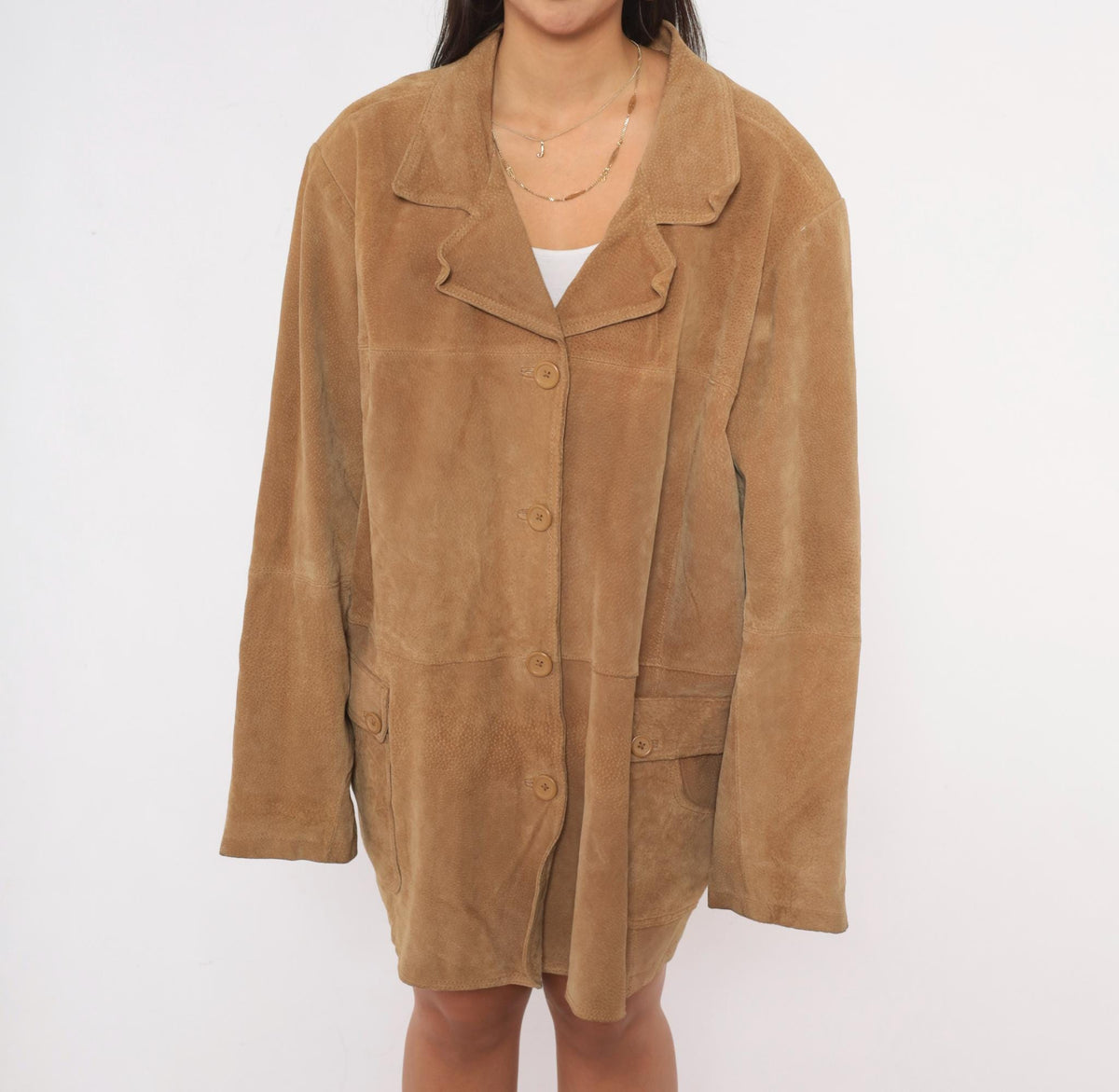 00s Concepts Tan Suede Jacket Belted Button Front Notched Collar Plus Size 3X