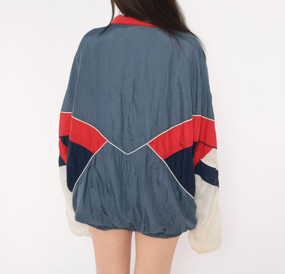 90s Avait Sportif Windbreaker Jacket Colour Block Chevron Blue Navy Cream Extra Large