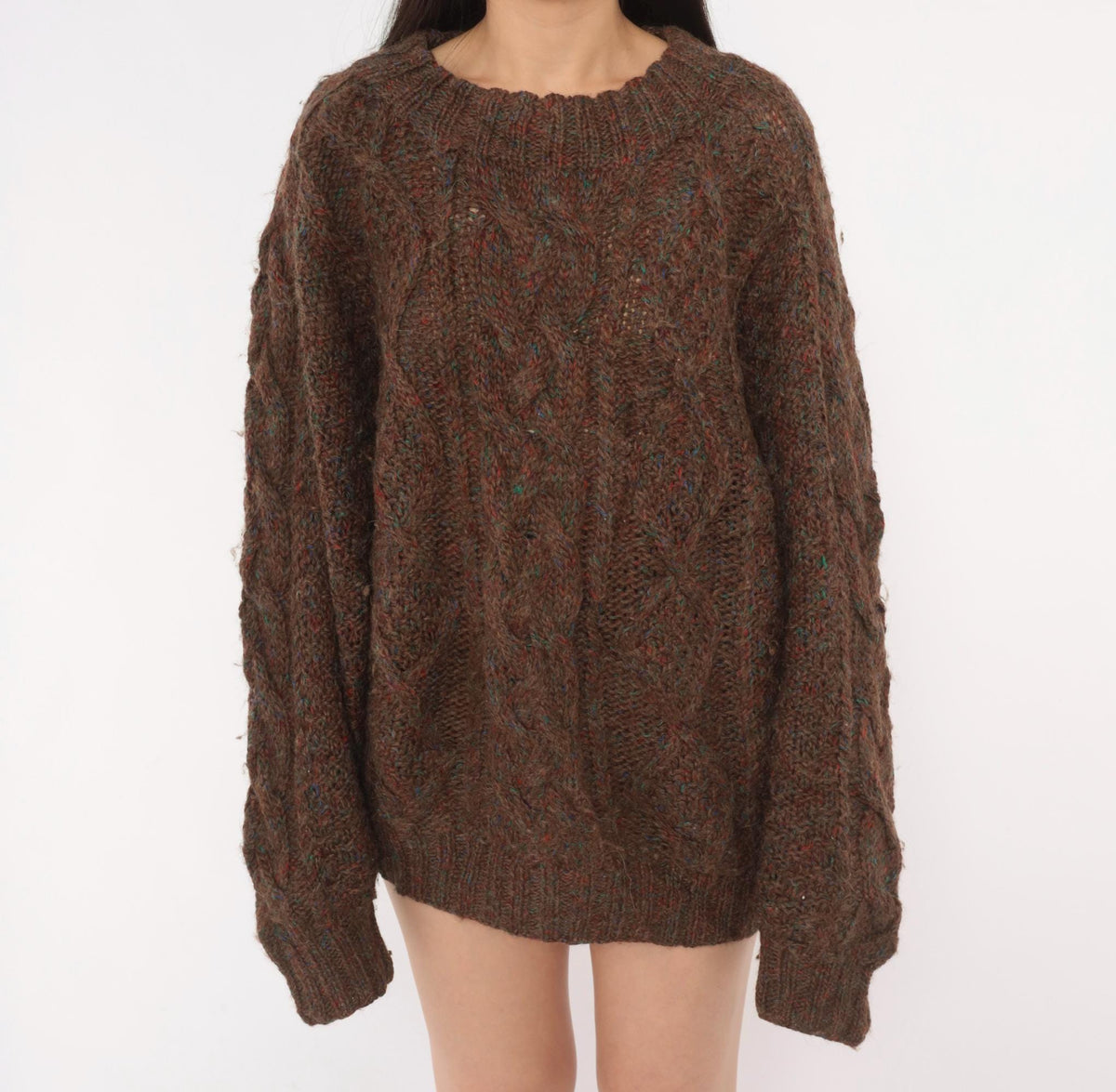 Tommy Hilfiger 90s Cable Knit Wool Sweater Brown Speckled Large