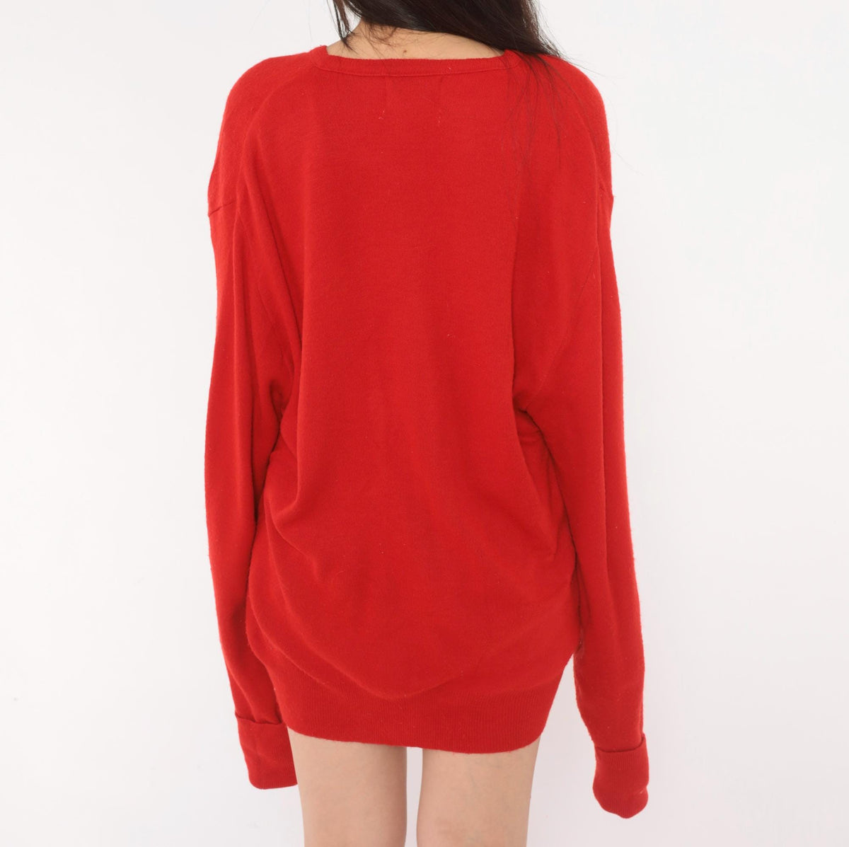 80s Steeplechase Red V-Neck Sweater Embroidered Horse Equestrian Knit Large